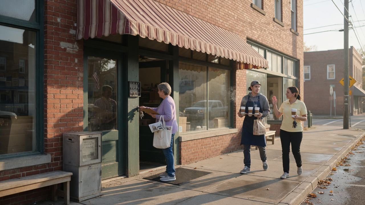 A neighborhood business opening for the day